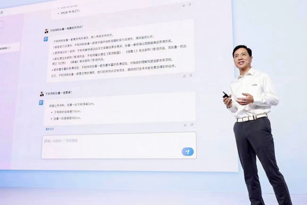 Baidu founder Robin Li demonstrates the capabilities of Ernie Bot, its answer to ChatGPT, at company headquarters in Beijing on March 16, 2023. Photo: Handout