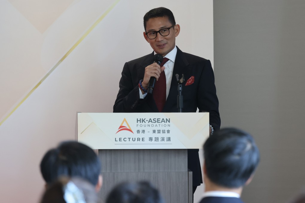 Sandiaga Uno speaking at the China-Asean Connectivity and Tourism Post-Covid-19 lecture organised by the Hong Kong-Asean Foundation. Photo: SCMP / Jonathan Wong
