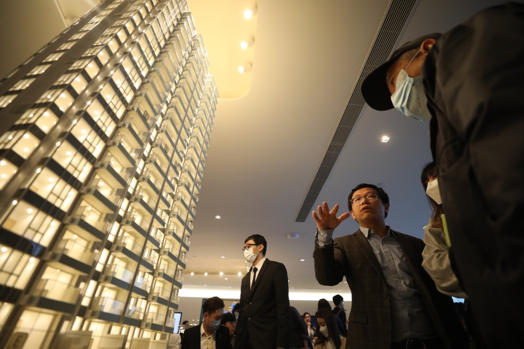 Prospective homebuyers and investors looking at units in the showroom for the After the Rain project in Yuen Long on March 18. Photo: Xiaomei Chen