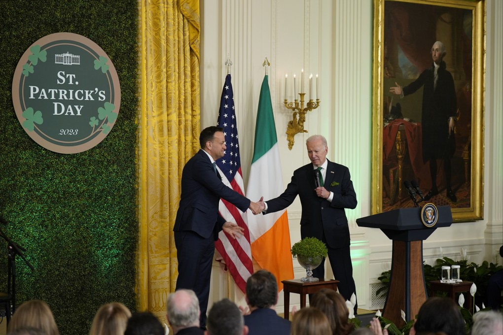 Ireland’s Prime Minister Leo Varadkar, left,shakes hands with US President Joe Biden during a St Patrick’s Day Celebration at the White House in Washington on Friday. Photo: PA Wire / dpa