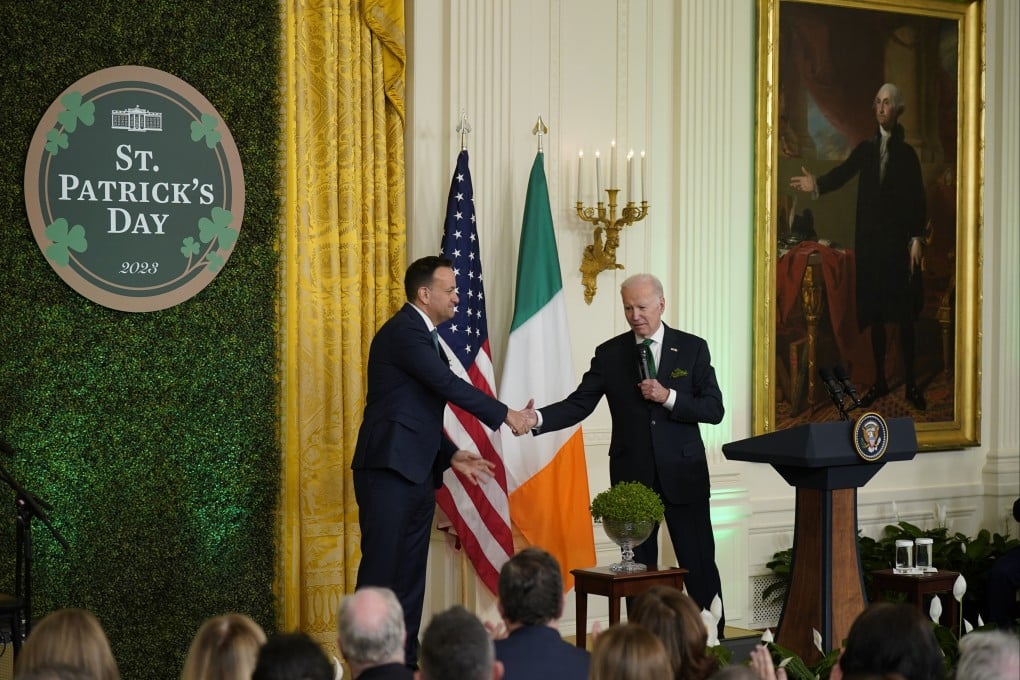 Ireland’s Prime Minister Leo Varadkar, left,shakes hands with US President Joe Biden during a St Patrick’s Day Celebration at the White House in Washington on Friday. Photo: PA Wire / dpa