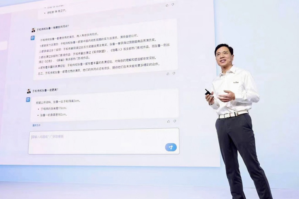Baidu founder Robin Li Yanhong showcases Ernie Bot, its answer to ChatGPT.
Photo: Handout