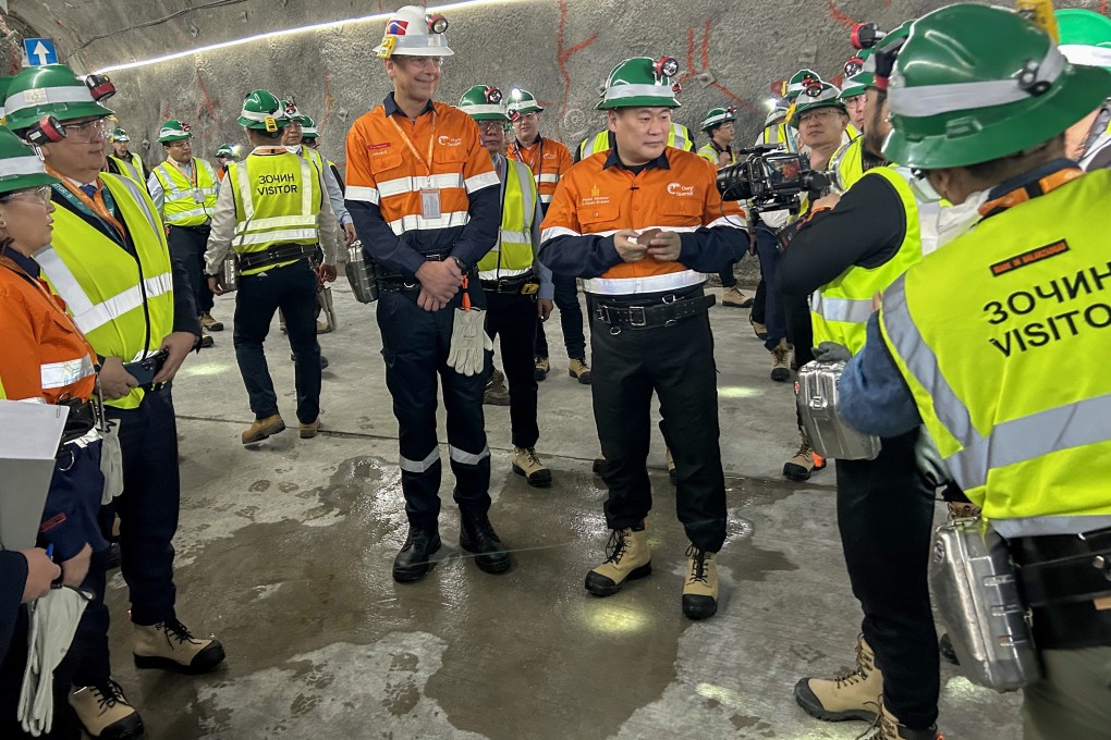 Mongolian Prime Minister Luvsannamsrain Oyun-Erdene attends the opening ceremony for an underground copper mine alongside Rio Tinto CEO Jacob Stausholm in Khanbogd, South Gobi, on Mar 13. Photo: Kandy Wong