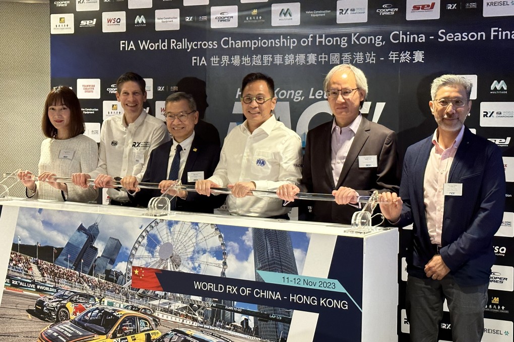 Leslie Wong (right) of Teamwork Creative Events at Tuesday’s launch ceremony for the FIA World Rallycross Championship in Hong Kong. Photo: Chan Kin-wa