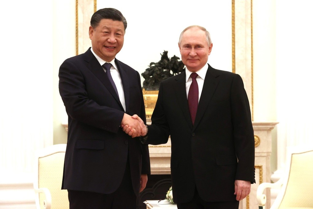 President Xi Jinping is welcomed by Russian President Vladimir Putin ahead of their meeting at the Kremlin. Photo: DPA