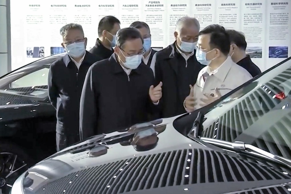 Chinese Premier Li Qiang visits electric car maker BYD during his trip in Hunan this week. Photo: CCTV