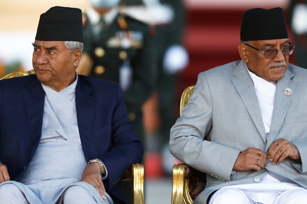 Nepal’s Prime Minister Pushpa Kamal Dahal (right), has formed an alliance with with form PM Sher Bahadur Deuba. Photo: Reuters