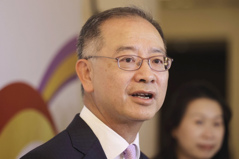 Hong Kong Monetary Authority CEO Eddie Yue Wai-man speaks to the press at the HKMA-BIS Joint Conference at The Rosewood hotel in Hong Kong on March 24, 2023. Photo: Jonathan Wong