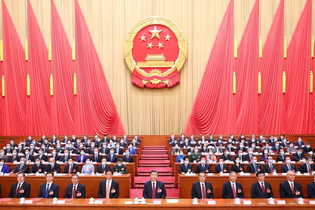 Xi Jinping and other Chinese leaders attend the closing meeting of the first session of the 14th National People’s Congress (NPC). Photo: Xinhua/Huang Jingwen