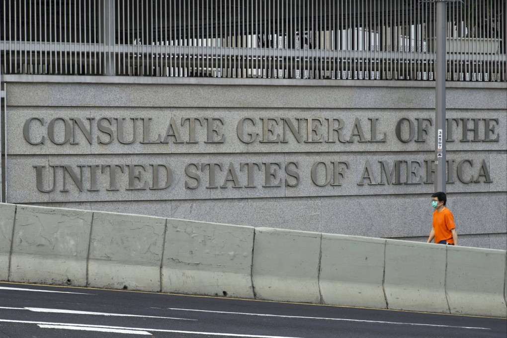 A man walks past the US consulate in Hong Kong in 2021. Photo: AP