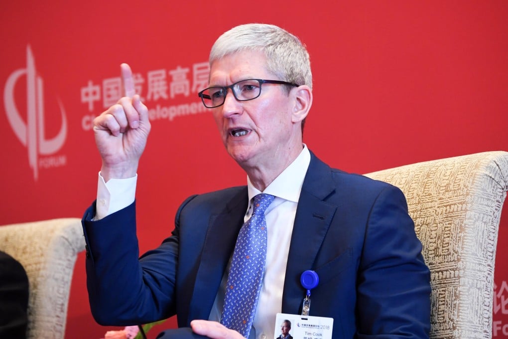 Apple CEO Tim Cook speaks at the China Development Forum in Beijing in March 2018. Photo: Xinhua