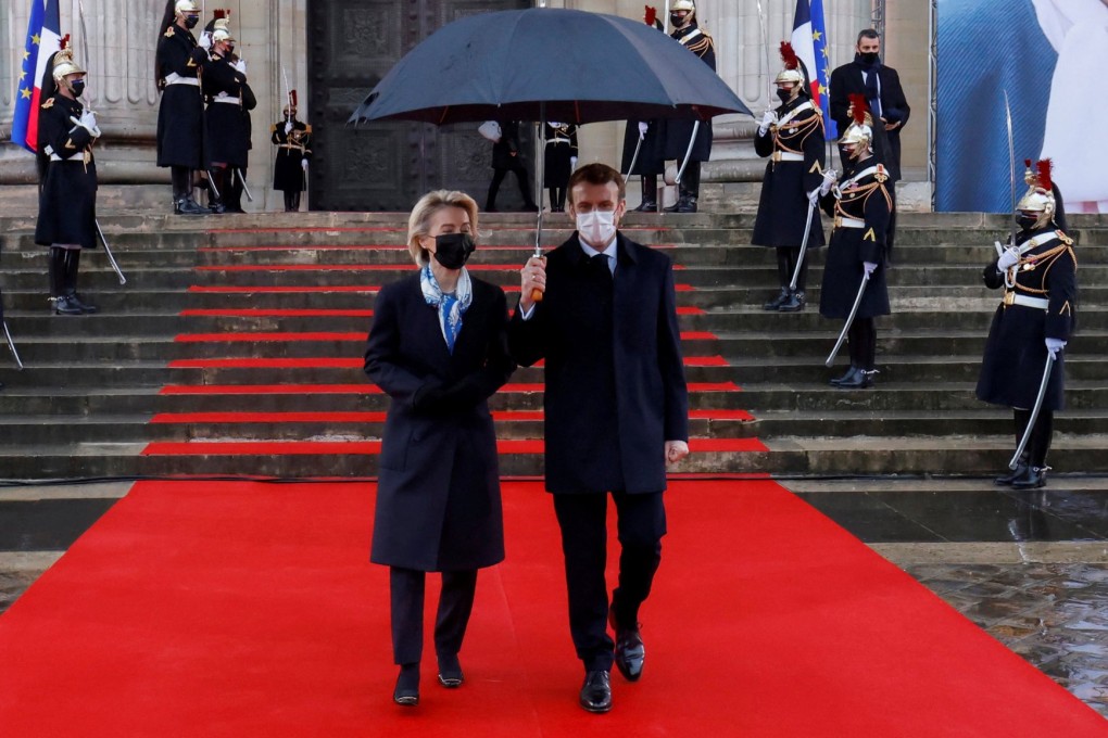 France’s President Emmanuel Macron, right, and European Commission chief Ursula von der Leyen will visit China for talks with President Xi Jinping next month. Photo: Reuters