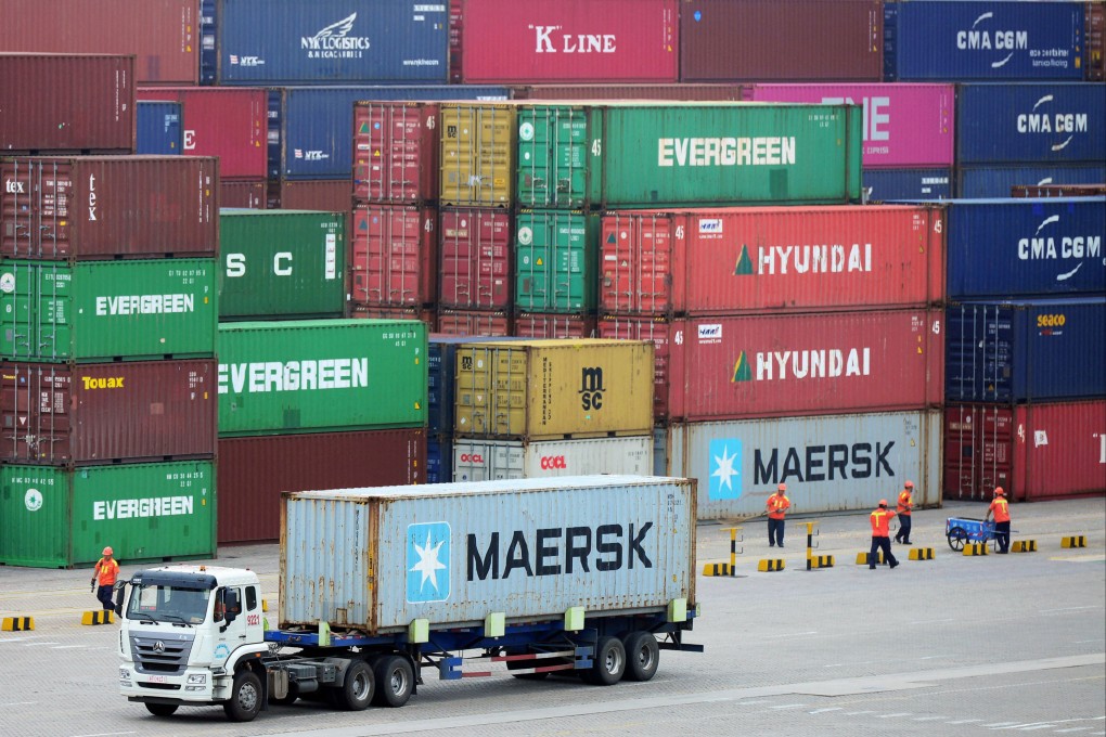 Containers are stacked up at a port in Qingdao, Shandong province. China’s weakening exports could weigh on the shares of shipping companies and port operators, fund managers say. Photo: Reuters