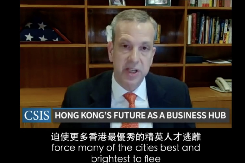 Gregory May, US consul general for Hong Kong and Macau, said in a video address for the Centre for Strategic and International Studies on January 25 that around 15,000 Americans have left Hong Kong in the past two years, amounting to 20 per cent of the diaspora in 2019. Photo: Twitter