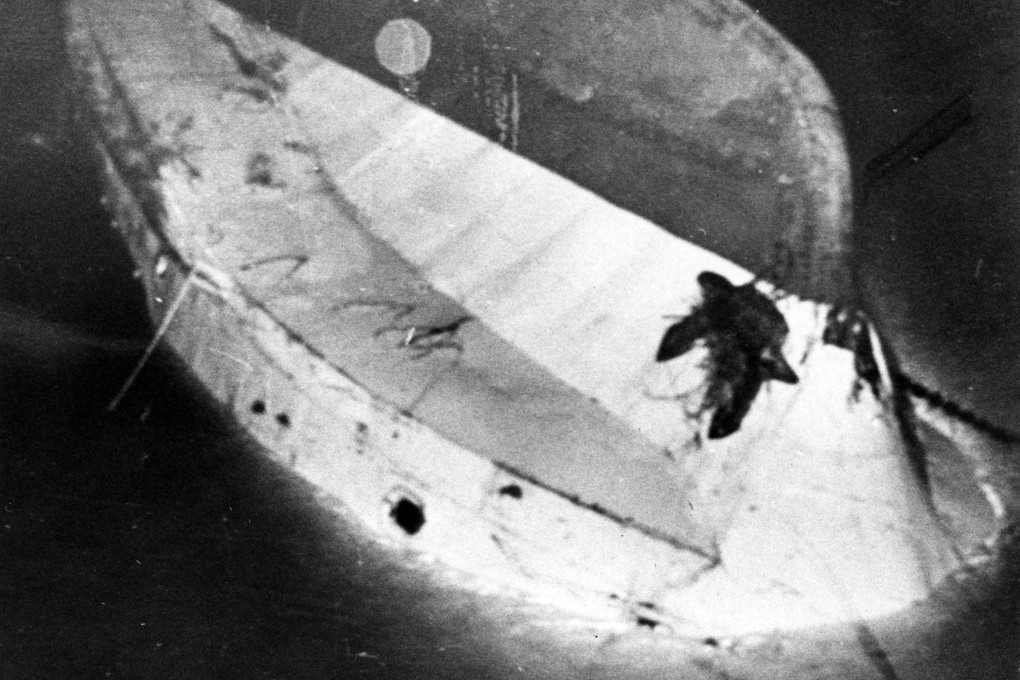 The ill-fated Red Star 283 ferry floating upside-down in the West River near Jiangmen in Guangdong, southern China,  after capsizing in March, 1985. The accident killed dozens, including some from Hong Kong. Photo: China News Service