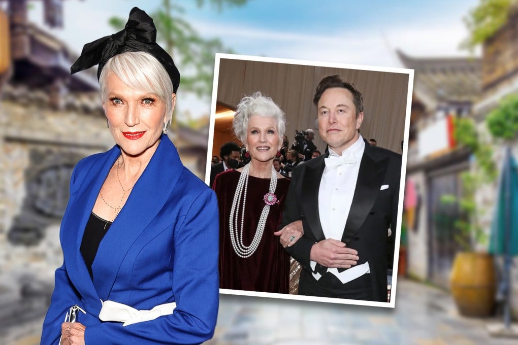 Model Maye Musk, the mother of global business tycoon Elon, is visiting China for the first time, causing quite a stir on mainland social media. Photo: SCMP composite/Twitter@mayemusk