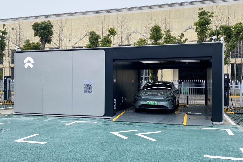 A view of Nio’s third-generation battery-swap station at its delivery centre in Jiading, Shanghai. Photo: Daniel Ren