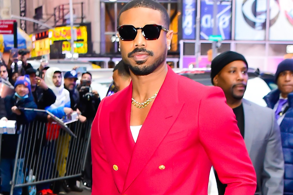 Actor Michael B Jordan arrives at a New York TV studio for his appearance on The View. The 36-year-old star put a modern spin on Gucci’s killer double-breasted suit with a scoop-neck tank by Intimissimi, statement chain necklaces and sunglasses - just one of his recent attention-grabbing fashion moments. Photo: Raymond Hall/GC Images