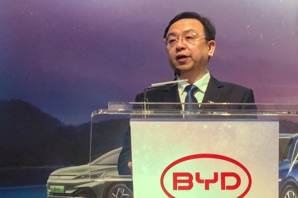 Wang Chuanfu,  chairman and president of BYD, at a media briefing in Hong Kong on Wednesday. Photo: Pearl Liu