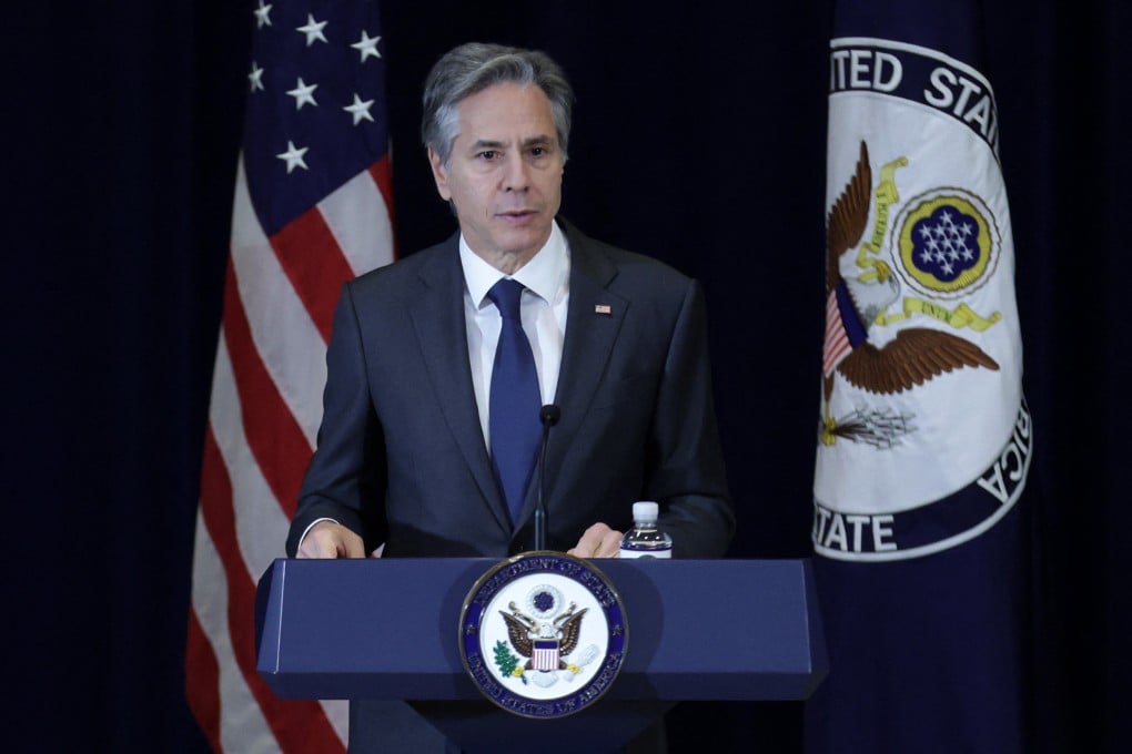 US Secretary of State Antony Blinken speaks at an event affiliated with the Summit for Democracy in Washington on Tuesday. Photo: Getty Images via AFP