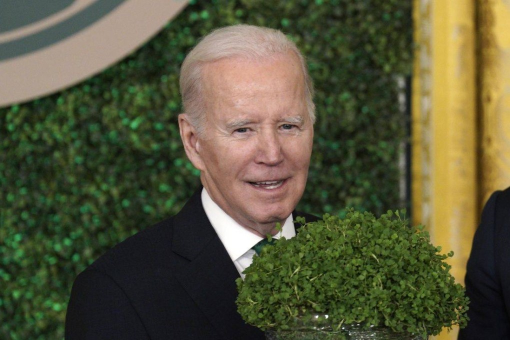 US President Joe Biden received a traditional bowl of Shamrock on St. Patrick’s Day. Photo: Bloomberg