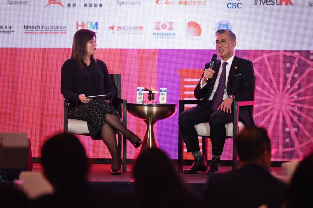 SCMP’s Executive Managing Editor Zuraidah Ibrahim talks to Malaysia’s Minister for International Trade and Industry Tengku Zafrul Aziz, at SCMP’s China Conference: Southeast Asia 2023. Photo: Handout