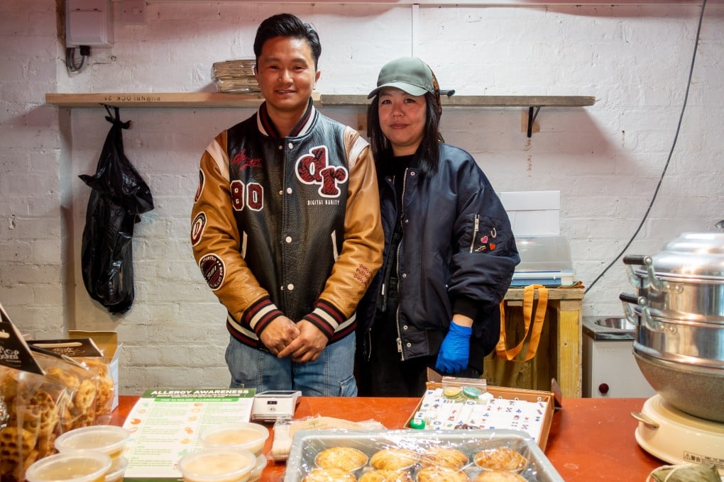 Ricky Lun and Helena Lam at the Hong Kong Market in Glasgow in March 2023. They were selling chicken pot pie, cashew nut cookies, sugar rings and coconut osmanthus jelly. The pop-up event brought a little of the Lion Rock spirit to the Scottish city. Photo: Sarah Gillespie