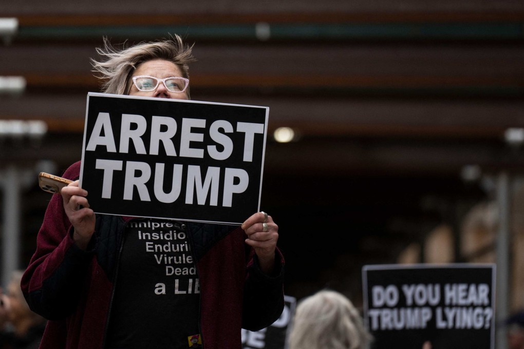 Demonstrators protest against former US president Donald Trump in New York on Monday. Photo: AFP