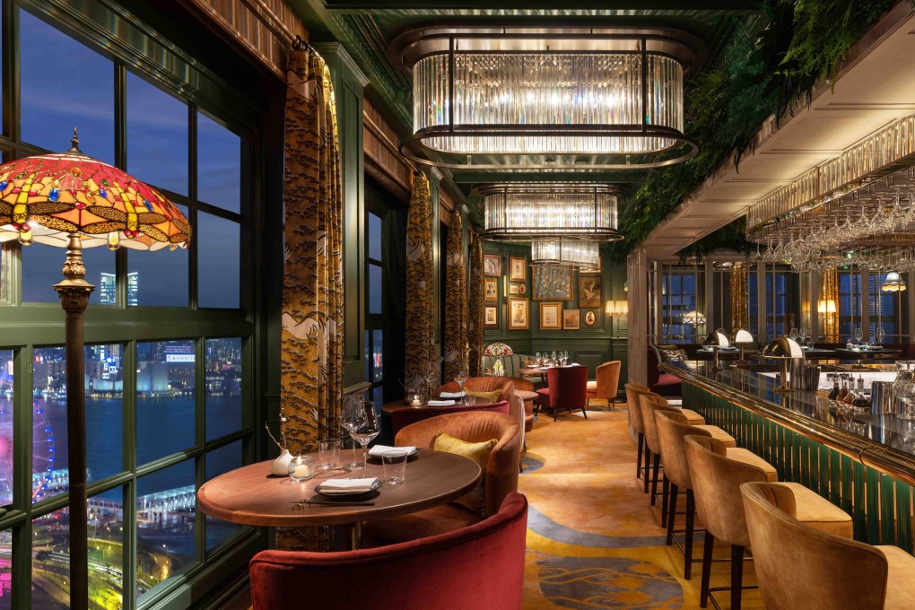 The glitzy lounge area at Mandarin Oriental Hong Kong’s The Aubrey. Photo: Handout
