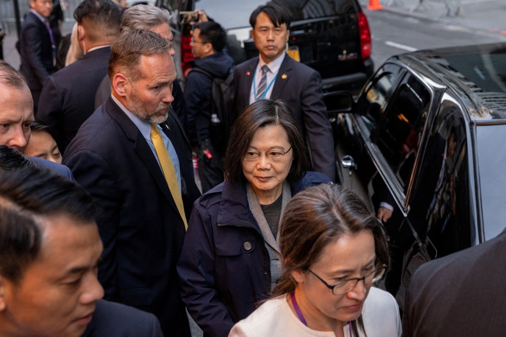 Taiwanese leader Tsai Ing-wen leaves her hotel in New York on Wednesday. She is scheduled to stop by California after a 10-day trip to Central America. Photo: Reuters