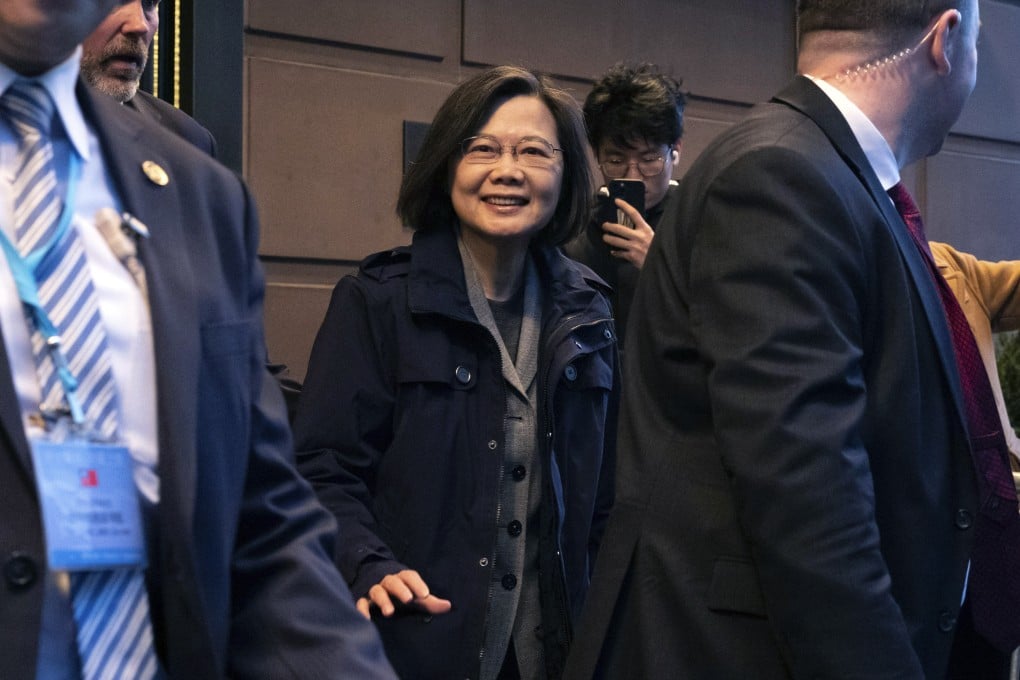 Taiwanese President Tsai Ing-wen leaves a hotel in New York on Wednesday. Photo: AP