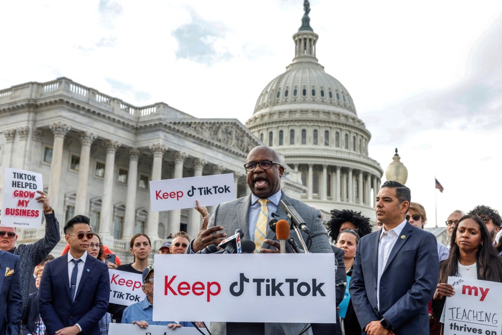 US Representative Jamal Bowman joins TikTok creators at a news conference last week to speak out against a possible ban of the app. Photo: Reuters