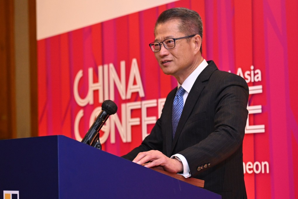 Hong Kong Financial Secretary Paul Chan Mo-po speaks on the second day of SCMP’s China Conference: Southeast Asia on March 30, 2023, in Singapore. Photo: Handout