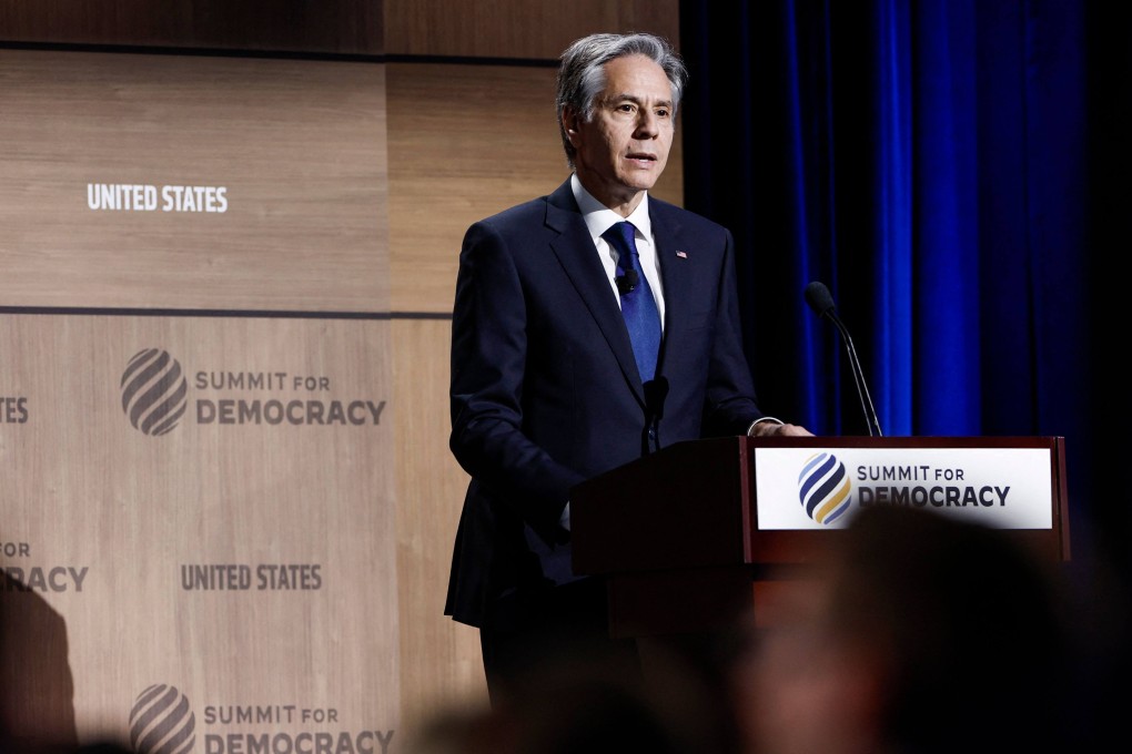 US Secretary of State Antony Blinken speaks during the Summit for Democracy on Thursday in Washington. Photo: Getty Images