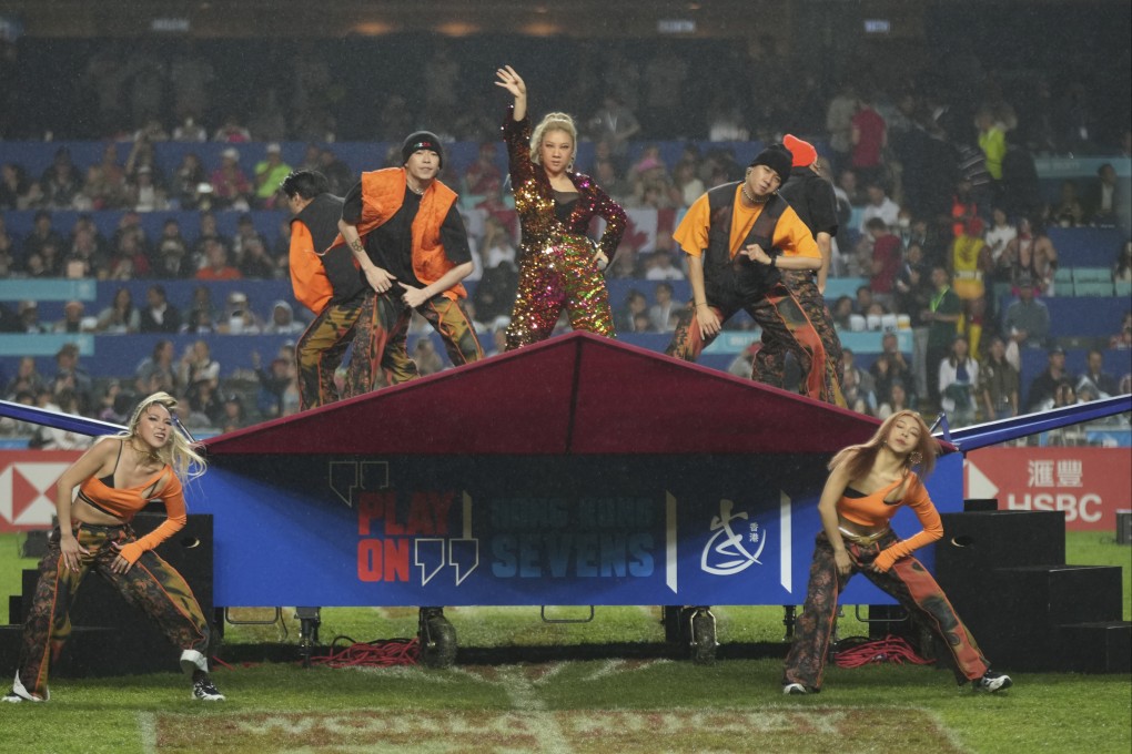 Singer Joyce Cheng performs during day 1 of the 2023 Hong Kong Sevens. Photo: Sam Tsang