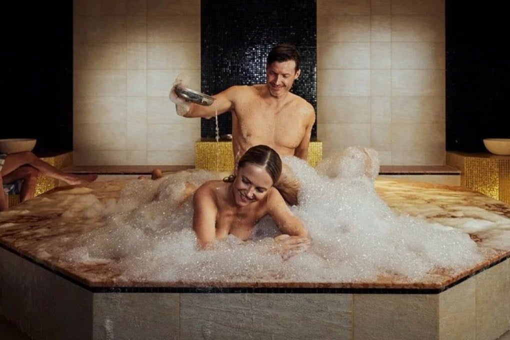 A couple unwinds in the Turkish hammam at The Well in Norway, which has Scandinavia’s largest spa and one where being naked in the saunas and steam rooms is expected. Photo: The Well