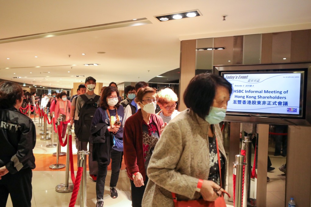Several shareholders who spoke at Monday’s meeting supported the two resolutions made by  the Hong Kong-based ‘Spin Off HSBC Asia Concern Group’ in March. Photo: Xiaomei Chen