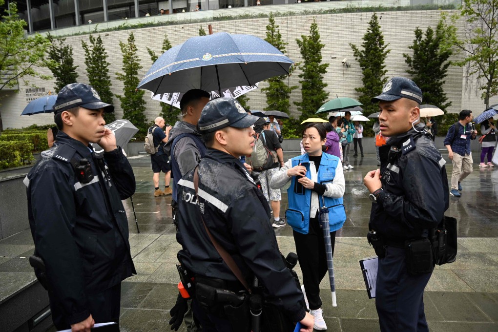 Police officers are seen in Tseung Kwan O in March. Photo: AFP