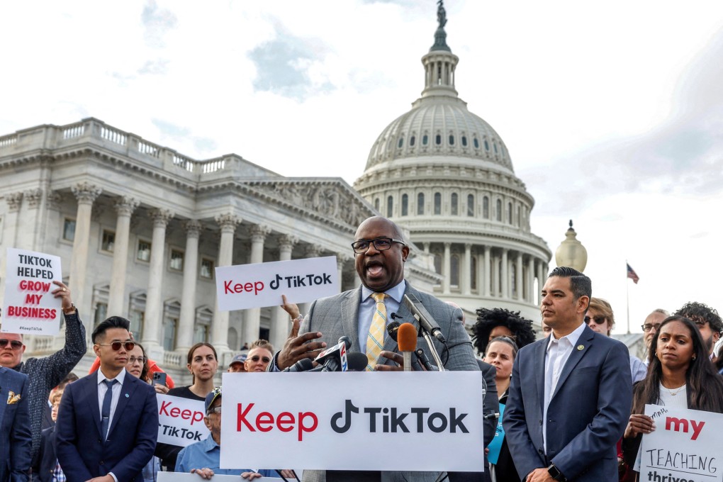 US Representative Jamal Bowman joins TikTok creators at a news conference to speak out against a possible ban of TikTok at the House Triangle at the US Capitol in Washington on March 22. Photo: Reuters