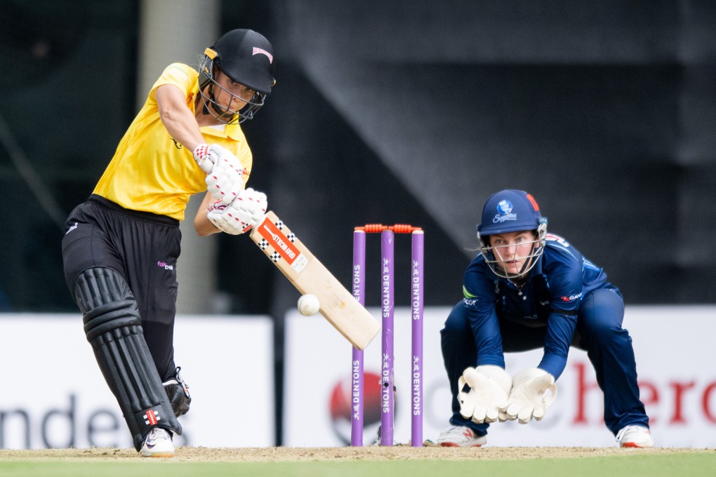 Phoebe Litchfield hammers the ball through the offside during her innings of 77. Photo: Panda Man/Takumi Images