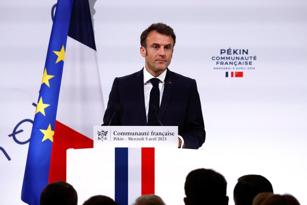 French President Emmanuel Macron delivers a speech in Beijing on Wednesday, the first day of his three-day state visit to China. Photo: Reuters