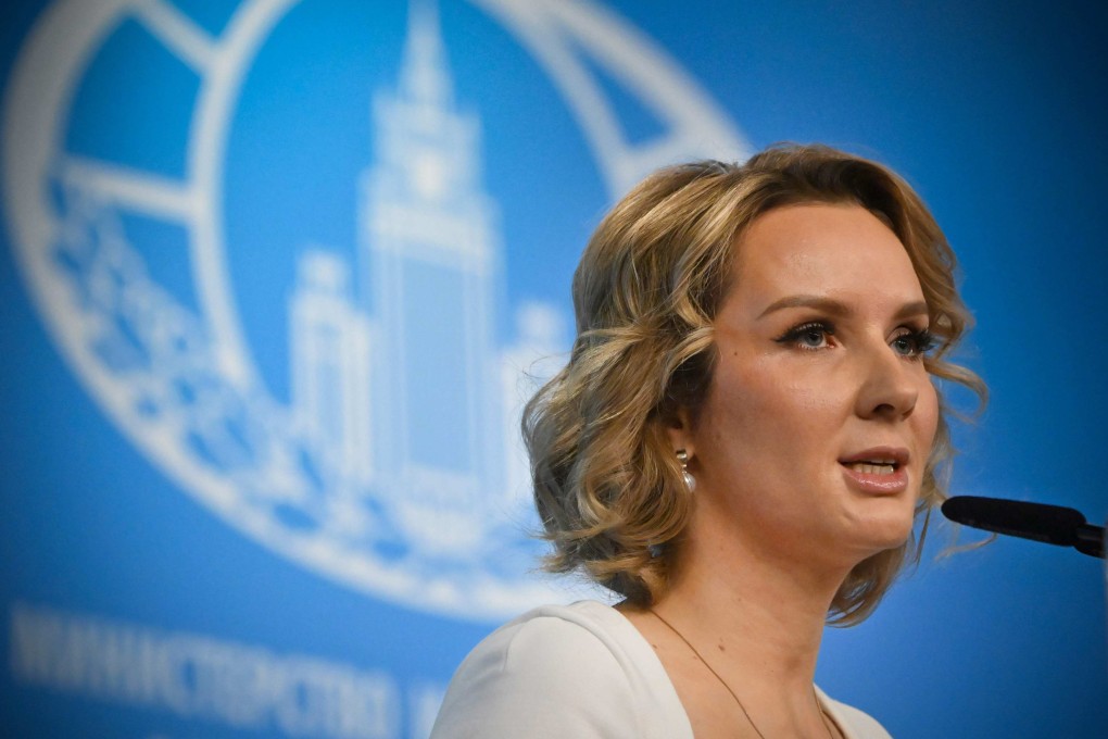 Russia’s Children’s Rights Commissioner Maria Lvova-Belova holds a press conference in Moscow on Tuesday. Photo: AFP