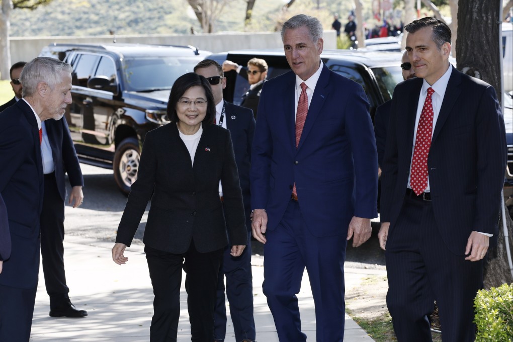 US Speaker of the House Kevin McCarthy with Taiwan leader Tsai Ing-wen before heading into the Ronald Reagan Presidential Library in Simi Valley, California. Photo: EPA-EFE