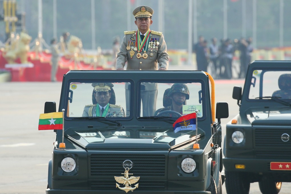 The junta has been sensitive to published reports about its self-enrichment, including an exposé that Min Aung Hlaing’s (pictured) children’s bank accounts and other assets were found in Bangkok. Photo: Xinhua