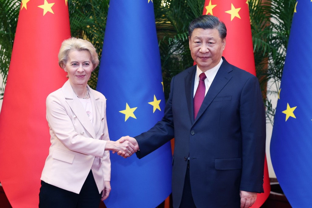 European Commission President Ursula von der Leyen meets Chinese President Xi Jinping at the Great Hall of the People in Beijing on Thursday. Photo: Xinhua