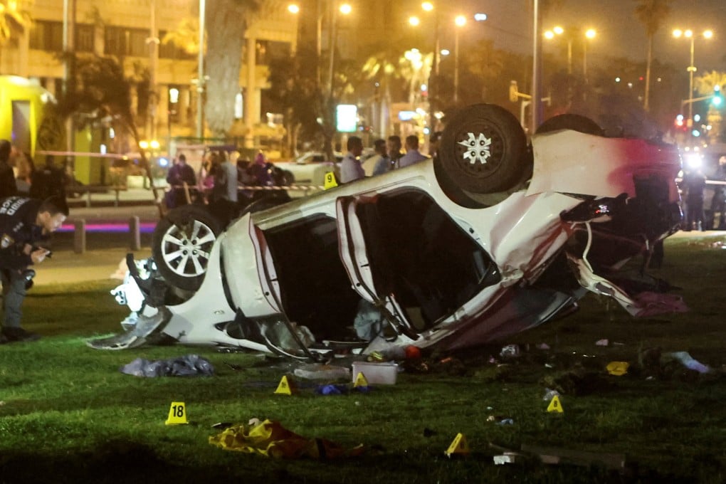 The car that ploughed into a tourist in Tel Aviv. Photo: Reuters