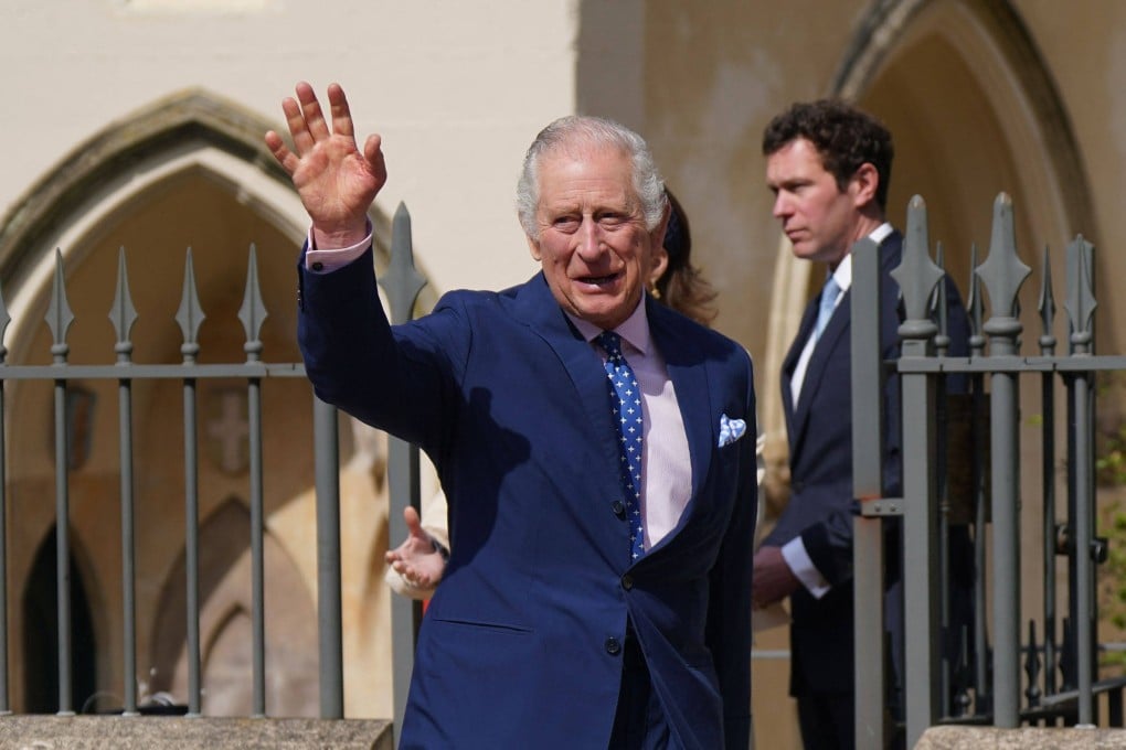 Britain’s King Charles leaves St George’s Chapel at Windsor Castle after an Easter service on Sunday. Photo: AFP