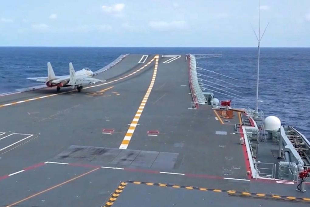 An Eastern Theatre Command fighter jets takes off from the flight deck of the Shandong, as the PLA aircraft carrier group takes part in the ‘Joint Sword’ exercises around Taiwan. Photo: Handout