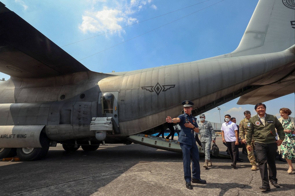 Philippine President Ferdinand Marcos Jnr (second right) inspecting a military aircraft in March, presented by the US government. Photo: via AFP