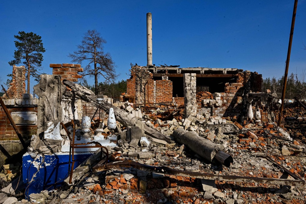 Remains of a building destroyed during fighting in the Donetsk region, amid the Russian invasion of Ukraine. Photo: AFP